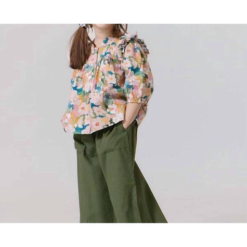 NEW PINK CHICKEN girl's kalani button up top in watercolor floral